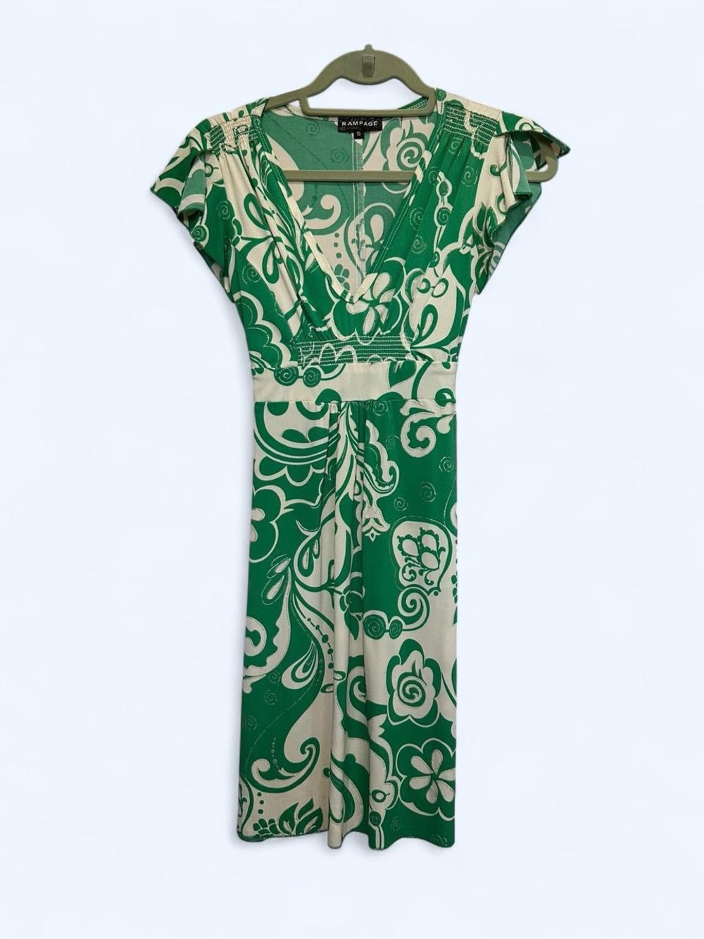 Vintage Y2K Rampage Green & Cream Floral V-Neck Dress